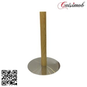 PIED INOX BAS ROND TIGE ROND HABILLE EN BOIS CLAIR - PIED DE TABLE