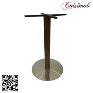 PIED INOX BAS ROND TIGE CARRE HABILLE EN BOIS WENGUEE - PIED DE TABLE