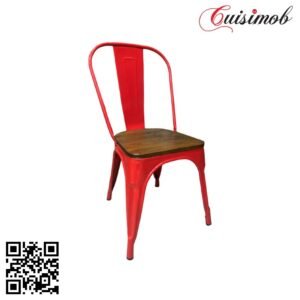 CHAISE INDUSTRIEL METALIQUE ROUGE AVEC ASSISE EN BOIS - - CHAISE INTERIEUR-CHAISE INDUSTRIE